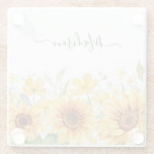 Monogram Gele Bloem Zonnebloem Bloemen Botanisch Glazen Onderzetter (Achterkant)