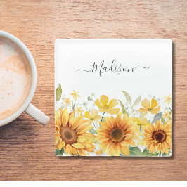 Monogram Gele Bloem Zonnebloem Bloemen Botanisch Glazen Onderzetter