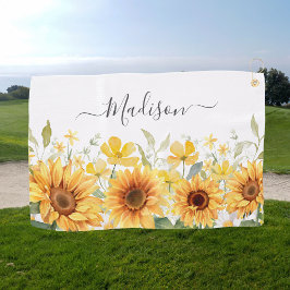 Monogram Gele Bloem Zonnebloem Bloemen Botanisch Golfhanddoek