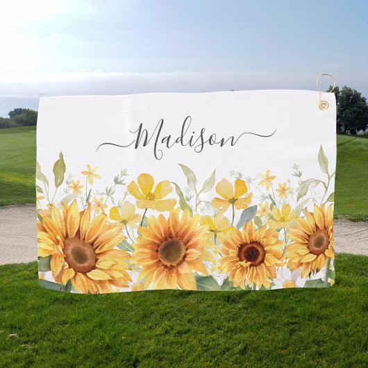Monogram Gele Bloem Zonnebloem Bloemen Botanisch Golfhanddoek