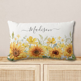 Monogram Gele Bloem Zonnebloem Bloemen Botanisch Kussen