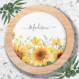 Monogram Gele Bloem Zonnebloem Bloemen Botanisch Magneet