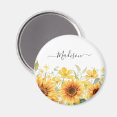 Monogram Gele Bloem Zonnebloem Bloemen Botanisch Magneet (Voorkant / Achterkant)