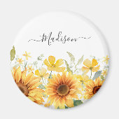 Monogram Gele Bloem Zonnebloem Bloemen Botanisch Magneet (Voorkant)