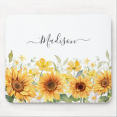 Monogram Gele Bloem Zonnebloem Bloemen Botanisch Muismat (Voorkant)