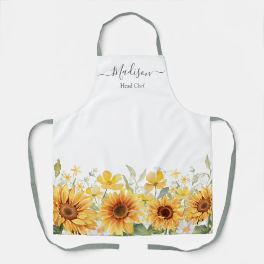 Monogram Gele Bloem Zonnebloem Bloemen Botanisch Schort (Voorkant)