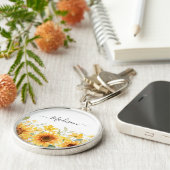 Monogram Gele Bloem Zonnebloem Bloemen Botanisch Sleutelhanger (Zijkant)