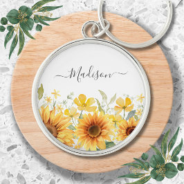 Monogram Gele Bloem Zonnebloem Bloemen Botanisch Sleutelhanger