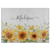 Monogram Gele Bloem Zonnebloem Bloemen Botanisch Snijplank (Voorkant)