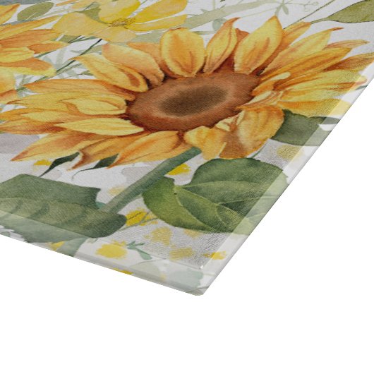 Monogram Gele Bloem Zonnebloem Bloemen Botanisch Snijplank (Hoek)