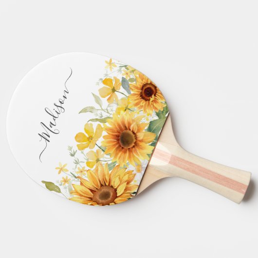 Monogram Gele Bloem Zonnebloem Bloemen Botanisch Tafeltennisbatje (Zijkant)
