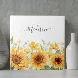 Monogram Gele Bloem Zonnebloem Bloemen Botanisch Tegeltje