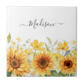 Monogram Gele Bloem Zonnebloem Bloemen Botanisch Tegeltje (Voorkant)