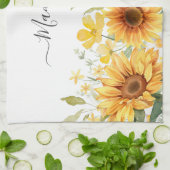 Monogram Gele Bloem Zonnebloem Bloemen Botanisch Theedoek (Gevouwen)