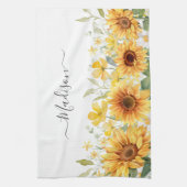 Monogram Gele Bloem Zonnebloem Bloemen Botanisch Theedoek (Verticaal)