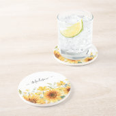 Monogram Gele Bloem Zonnebloem Bloemen Botanisch Zandsteen Onderzetter (Zijkant)