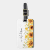 Monogram Gele Bloem Zonnebloem Bloemrijk Botanisch Bagagelabel (Voorkant verticaal)