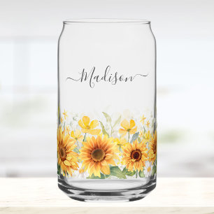 Monogram Gele Bloem Zonnebloem Bloemrijk Botanisch Blikvorm Glas
