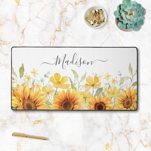 Monogram Gele Bloem Zonnebloem Bloemrijk Botanisch Bureaumat