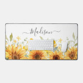 Monogram Gele Bloem Zonnebloem Bloemrijk Botanisch Bureaumat (Keyboard & Muis)