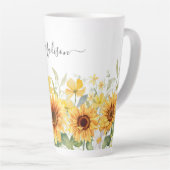 Monogram Gele Bloem Zonnebloem Bloemrijk Botanisch Latte Mok (Rechterhoek)