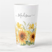 Monogram Gele Bloem Zonnebloem Bloemrijk Botanisch Latte Mok (Voorkant)