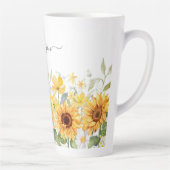 Monogram Gele Bloem Zonnebloem Bloemrijk Botanisch Latte Mok (Rechts)