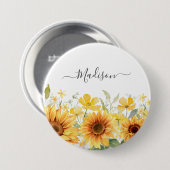Monogram Gele Bloem Zonnebloem Bloemrijk Botanisch Ronde Button 7,6 Cm (Voorkant /achterkant)