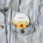 Monogram Gele Bloem Zonnebloem Bloemrijk Botanisch Ronde Button 7,6 Cm (In situ)