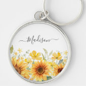 Monogram Gele Bloem Zonnebloem Bloemrijk Botanisch Sleutelhanger (Voorkant)