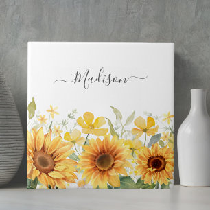 Monogram Gele Bloem Zonnebloem Bloemrijk Botanisch Tegeltje