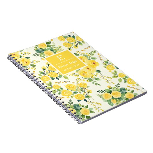 Monogram gele bloemen, esthetische bloemen notitieboek (Rechterzijde)