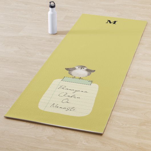 Monogram Gele Cute Bird Custom Focus Herinnering Yogamat (In situ)