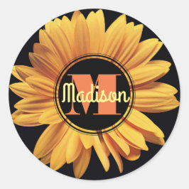 Monogram Gele Daisy Gerbera Aster Elegante Bloem Ronde Sticker