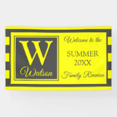Monogram Gele Grijze Stripes Summer Family Reunion Spandoek (Horizontaal)