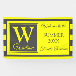 Monogram Gele Grijze Stripes Summer Family Reunion Spandoek