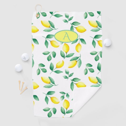 Monogram Gele Lemons Waterverf Golfhanddoek (Insitu)
