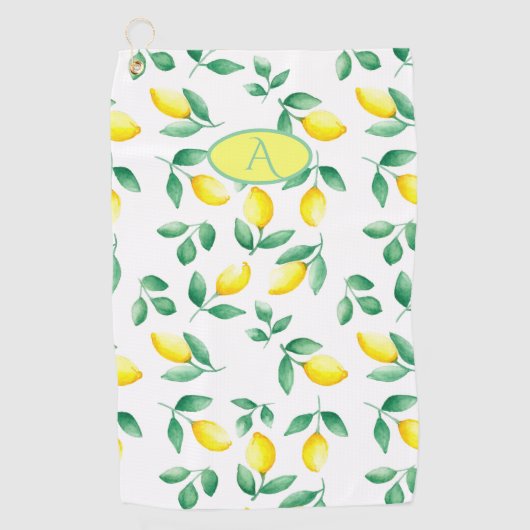 Monogram Gele Lemons Waterverf Golfhanddoek (Voorkant)