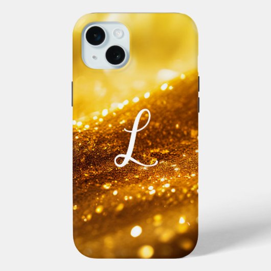 Monogram gele luxe glitter Case-Mate iPhone case (Achterkant)