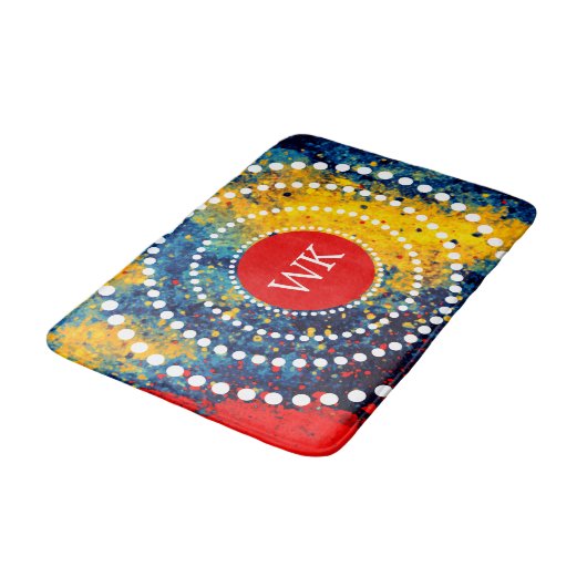 Monogram gele rode blauwe verf schildpad kunst badmat (Gekanteld)
