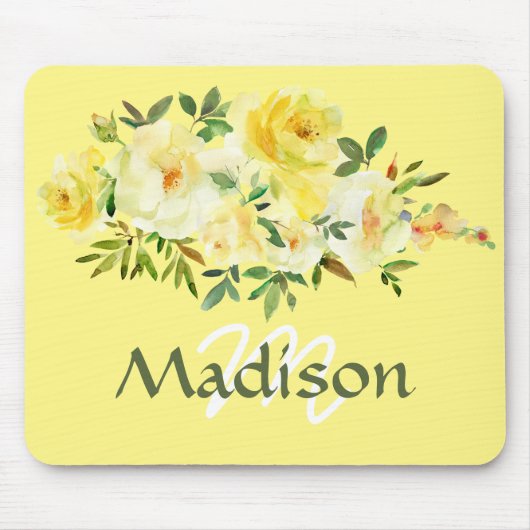 Monogram gele rozen  stijl Muismat (Voorkant)