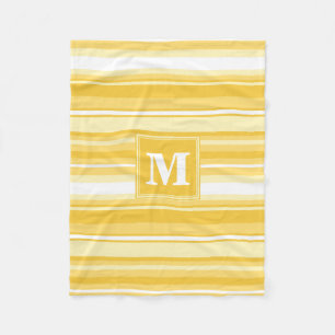 Monogram gele strepen fleece deken