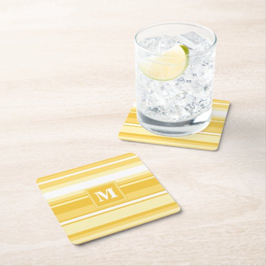 Monogram gele strepen kartonnen onderzetters (Insitu)