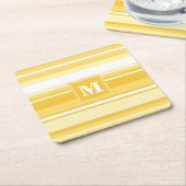 Monogram gele strepen kartonnen onderzetters (Schuin)