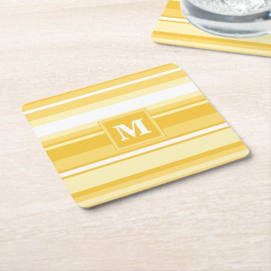 Monogram gele strepen kartonnen onderzetters (Schuin)