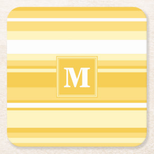 Monogram gele strepen kartonnen onderzetters