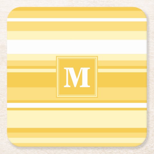 Monogram gele strepen kartonnen onderzetters (Voorkant)