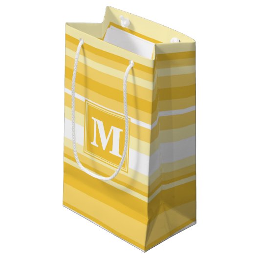 Monogram gele strepen klein cadeauzakje (Voorkant Gekanteld)