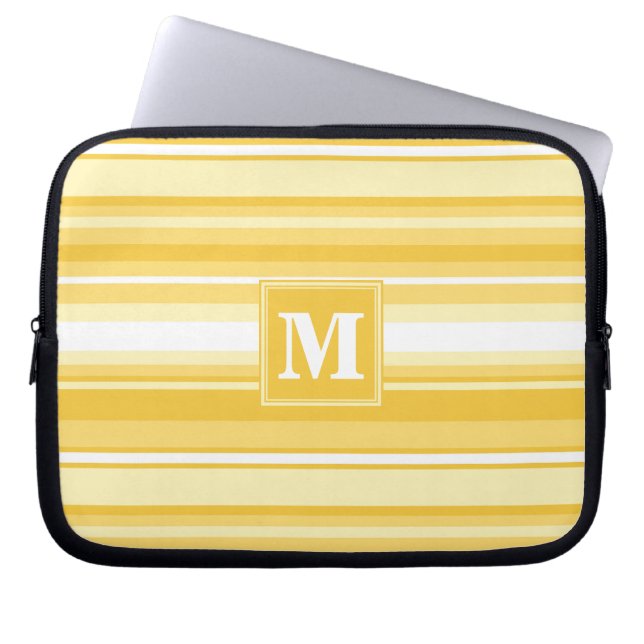 Monogram gele strepen laptop sleeve (Voorkant)