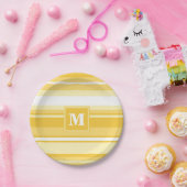 Monogram gele strepen papieren bordje (Feest)